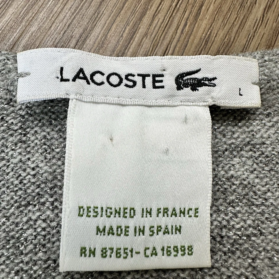 Vestido Suéter Lacoste Lana Cachemira Cuello en V Grande Gris Metálico Manga Corta Tejido Foto 2 de 4