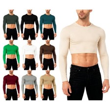 UK Mens Athletic Sportswear Undershirts Long Sleeve Half Muscle Shirts Crop Top