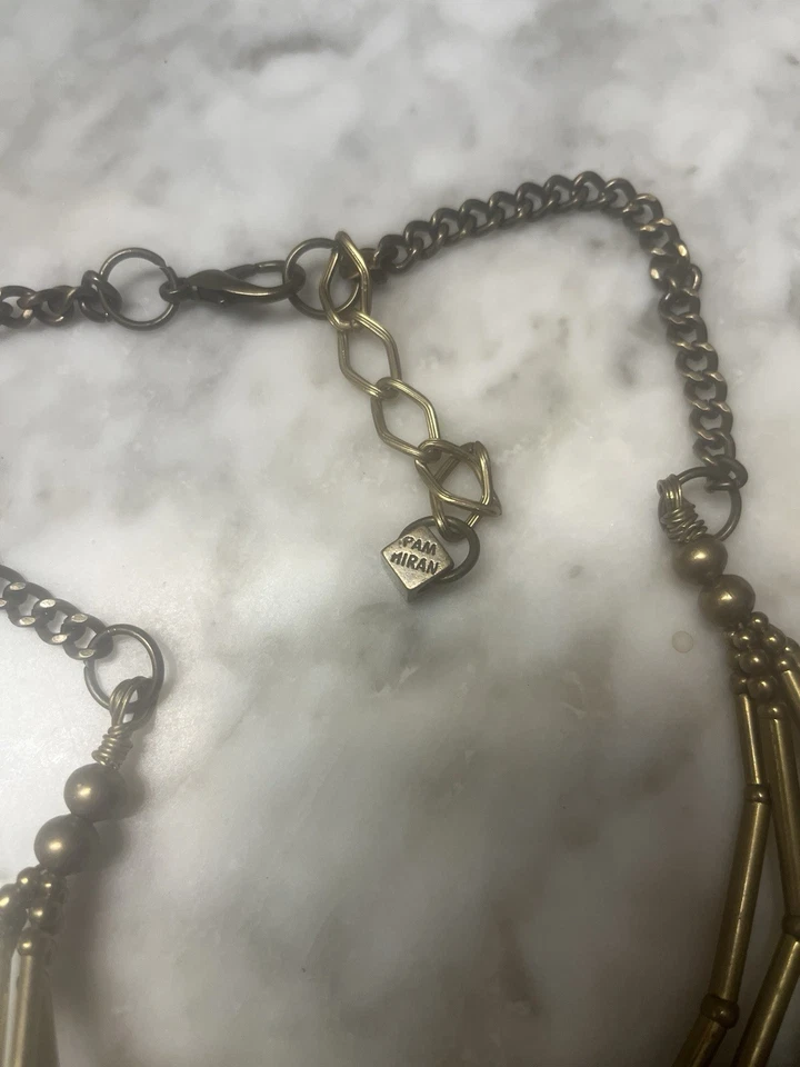 Pam Hiran For Anthropologie Beaded Bib Boho Statement Necklace Teal/Multi Color - Image 3 of 4