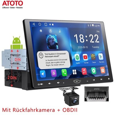 ATOTO OBDII + Rückfahrkamera 1 DIN 10.1'' Android Autoradio Floating GPS NAV WIFI