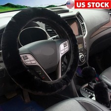 3pcs Wool Fur Furry Car Steering Wheel Cover Handbrake Cover Gear Shift Cover