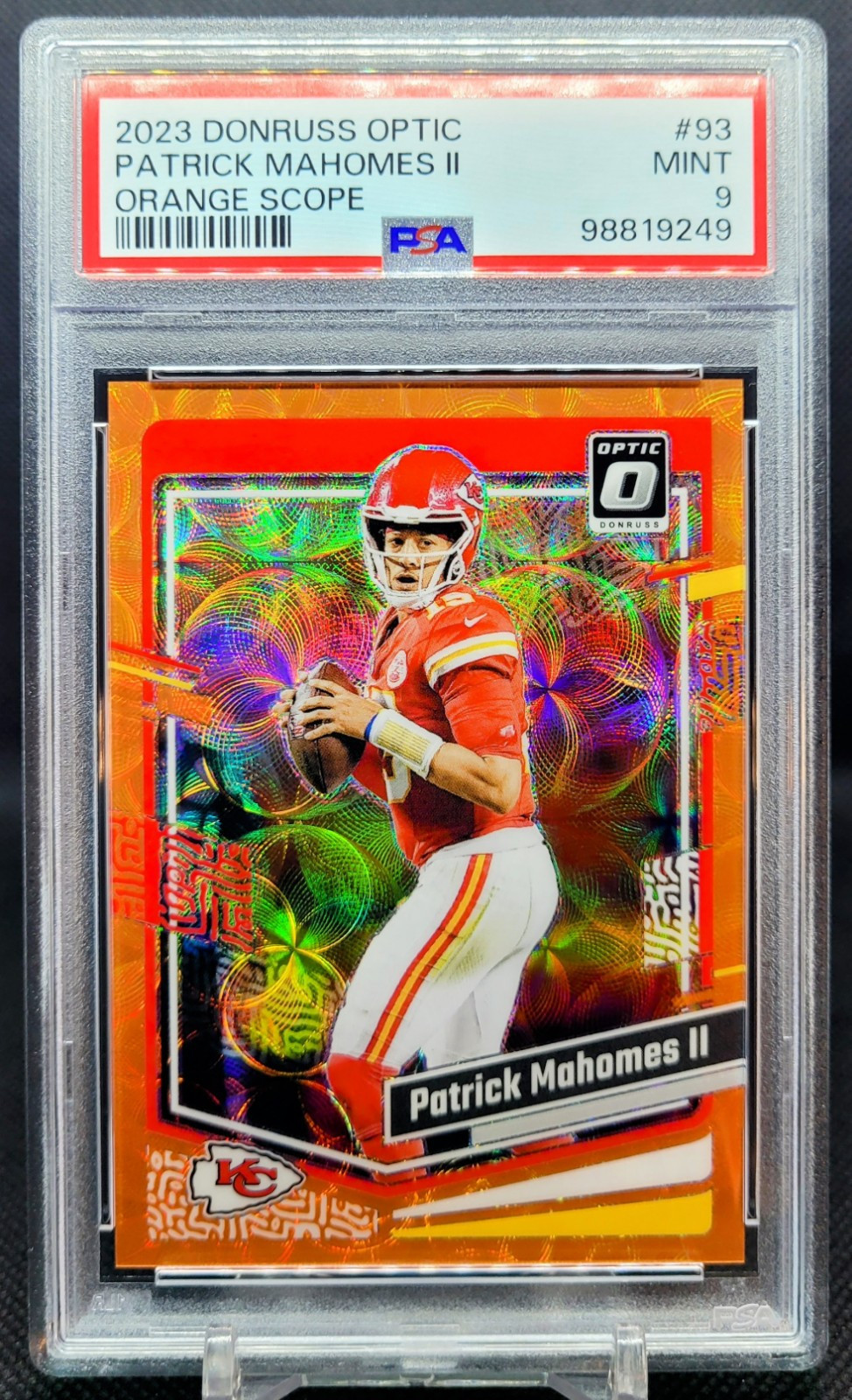 2023 Donruss Optic 🟠🔬 Orange Scope  /79 Prizm PATRICK MAHOMES #93 PSA 9