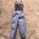 Vintage Barbie Acid Wash Denim Doll Overalls With Pockets Mattel Retro Patriotic