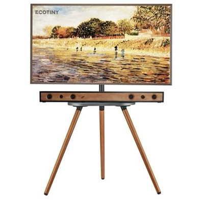 ECOTINY Tripod Easel TV Stand 43-65'' Swivel Adjustable Black Walnut Tray