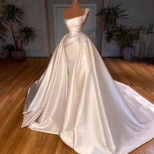 Wedding Dresses Detachable Train 3-in-1 Pearl Princess Satin Dress Bride Bridal