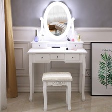 Vanity Table 10 Led Lights Mirror 5 Drawers Makeup Dressing Desk with Stool Set