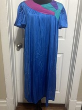 Vintage Henson Kickernick Nightgown Blue Sun Design Large Short Sleeve
