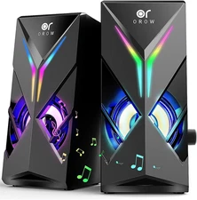 OROW 10W RGB Computer Speakers with Volume Control, Colorful LED Gaming Speakers