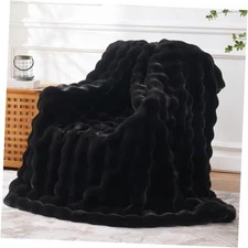  Faux Fur Throw Blanket for Couch Bed - Fluffy Thickened Twin(60" x 80") Black