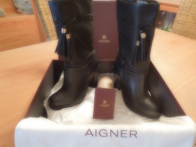 Aigner Lederstiefel Damen Gr.38 aus feinstem italienischen Leder neu mit Karton