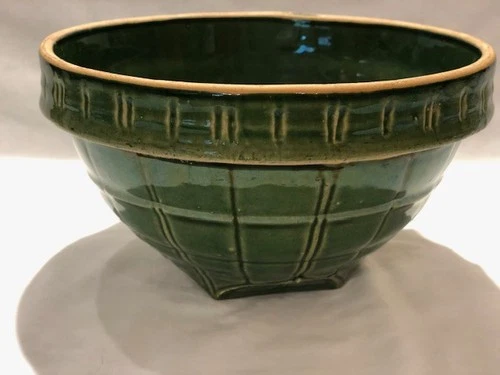 Vintage McCoy Pottery Stoneware Windowpane Green Mixing Bowl Shield # 9