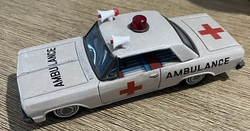 Vintage Tin Toy Car, Chev Impala Ambulance by Bandai, Japan.