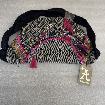 Accessorize New With Tags Boho Beaded Crossbody Waist Bag Pink Tassel