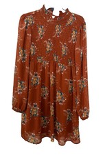 As U wish Dress Women’s Medium Brown Floral Cottagecore Fall Smocked EUC