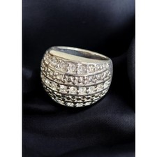 Silvertone Rhinestone Dome Ladies Ring Size 8