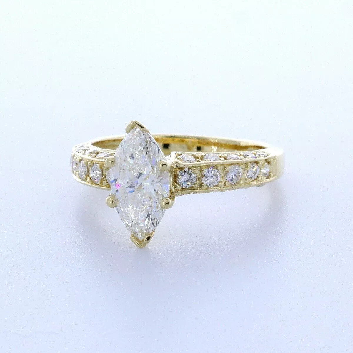 Engagement Ring 14K Gold Vintage 3.27 Carat Marquise Lab-Grown Diamond G VS2