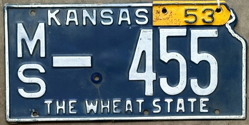 1953 Kansas License Plate