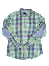 Daniel Cremieux Classics Teal Plaid Elbow Patch Button LS Shirt Men's Size Large