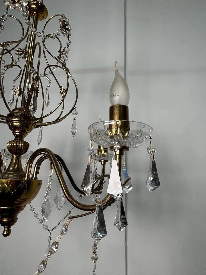 Lampadario in cristallo Swarovski ottone oro sospensione classico vintage 5 luci - Image 2 of 4
