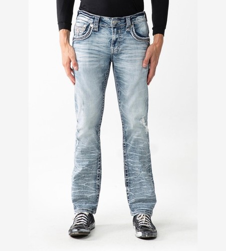 $220 Mens Rock Revival Jeans "Deen" Straight 42 X 30