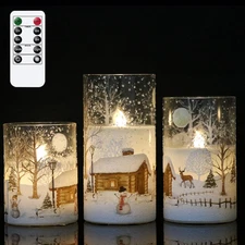 Dromance Snowman Glass Flameless Candles Battery Operated with Remote and Timer 