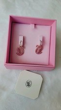 Swarosvki, Classic Swan Pink Crystals and Pink Rose Earrings Gold Plated New