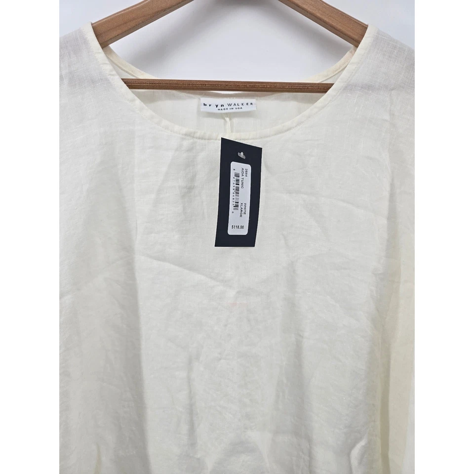 Túnica Bryn Walker linho manga 3/4 creme feita nos EUA GG - Imagem 2 de 4