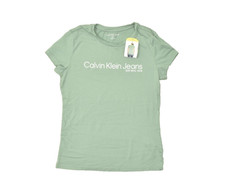 Calvin Klein Jeans Women's Green Crew Neck T-Shirt Regular Size S Cotton NEW