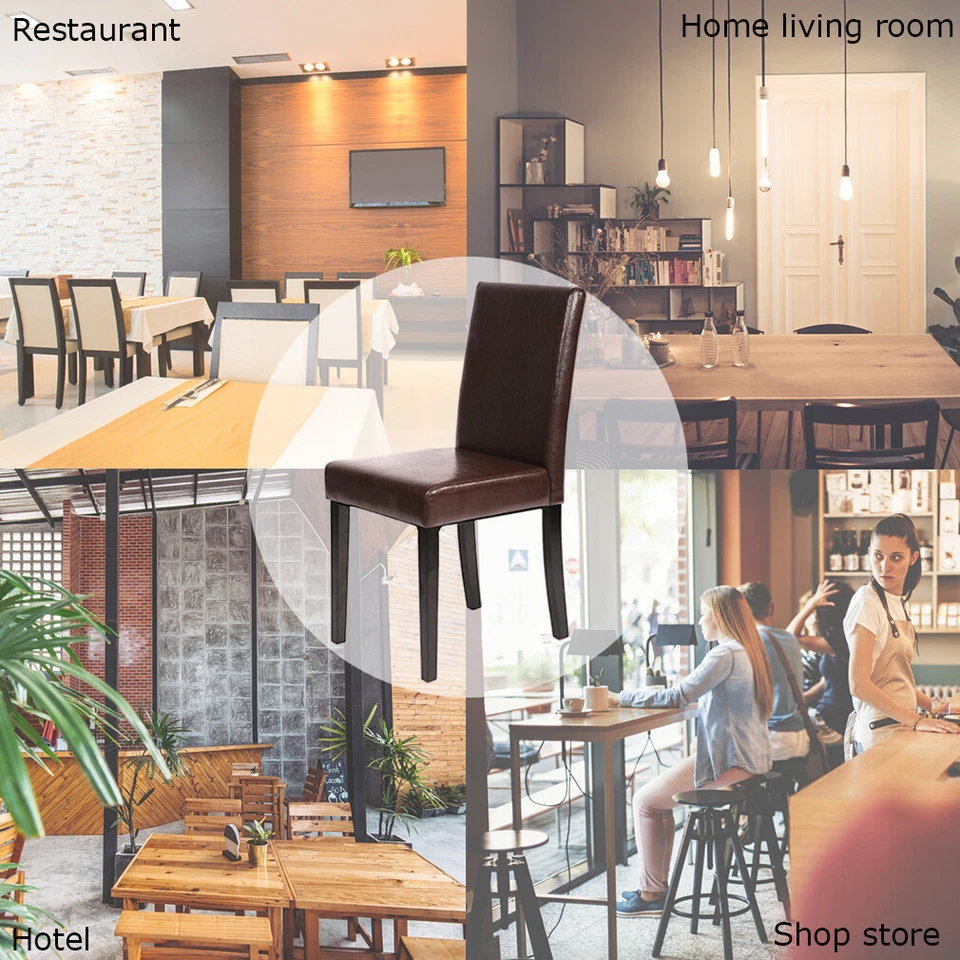 Juego de 4 sillas de comedor de cuero marrón diseño contemporáneo elegante hogar cocina Foto 4 de 4