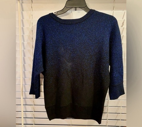 I.N. Studio Black and Royal Blue Shimmery Sweater 3/4 Sleeve Size PM