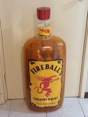 WHISKEY FIREBALL PLASTIC INFLATABLE BLOW UP LIQUOR BOTTLE 3FT HIGH RARE