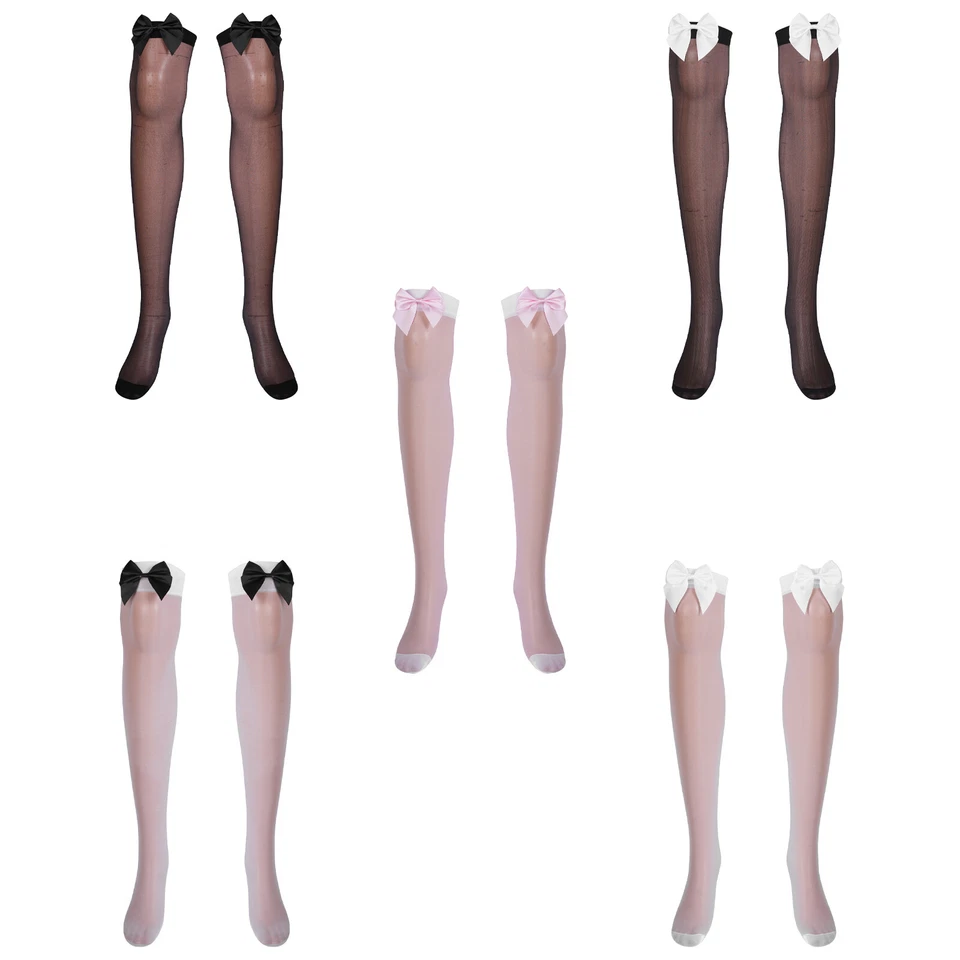 Medias transparentes hasta el muslo sexy hasta la rodilla calcetines moño decoración medias Foto 2 de 4