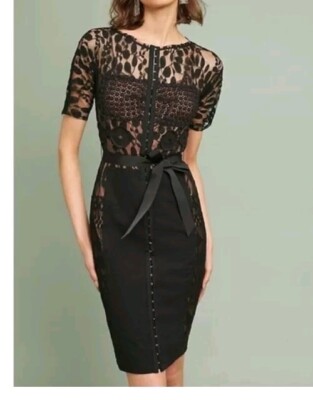 Anthropologie by Byron Lars Carissima Sheat Dress 20W Black Lace Midi-Length New