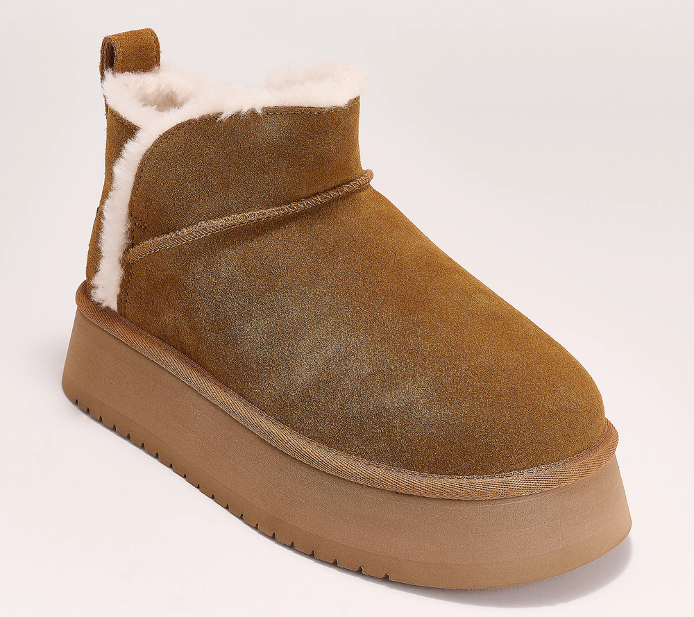 Women's Koolaburra by UGG Suede Platform Ultra Mini Boots, Chestnut Medium Size