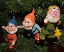 Lot of 3 VTG Dwarf Christmas Ornaments Dwarfs Plastic Fabric Sneezy Doc Grumpy