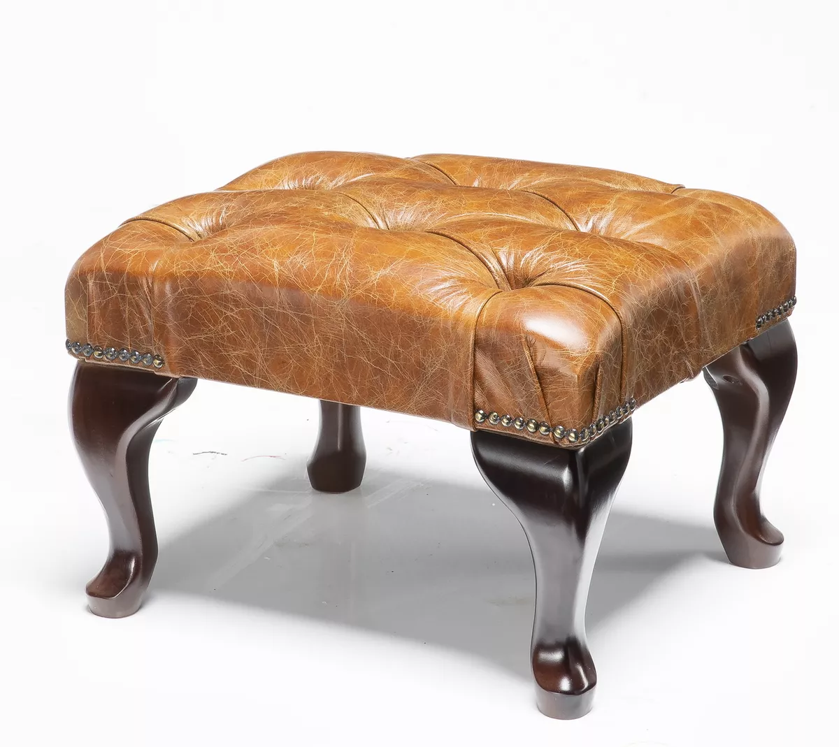 Small Chesterfield Footstool Table 100 Vintage Tan Leather