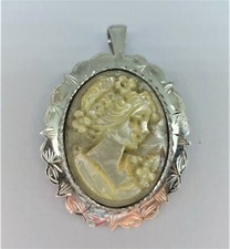 PENDENTE CIONDOLO COLLANA CAMMEO ORO BIANCO SPILLA ANTICA GIOIELLO VINTAGE DONNA