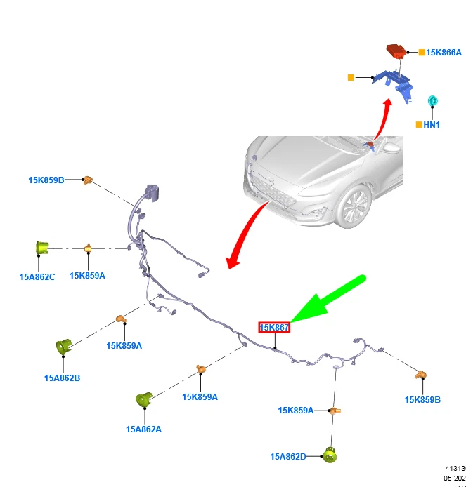 FORD KUGA CX482 MK3 Front Parking Distance Aid Sensor Wire 2460470 