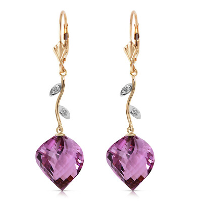 14K. SOLD GOLD LEVERBACK EARRING WITH DIAMONDS & BRIOLETTE TWISTED AMETHYSTS