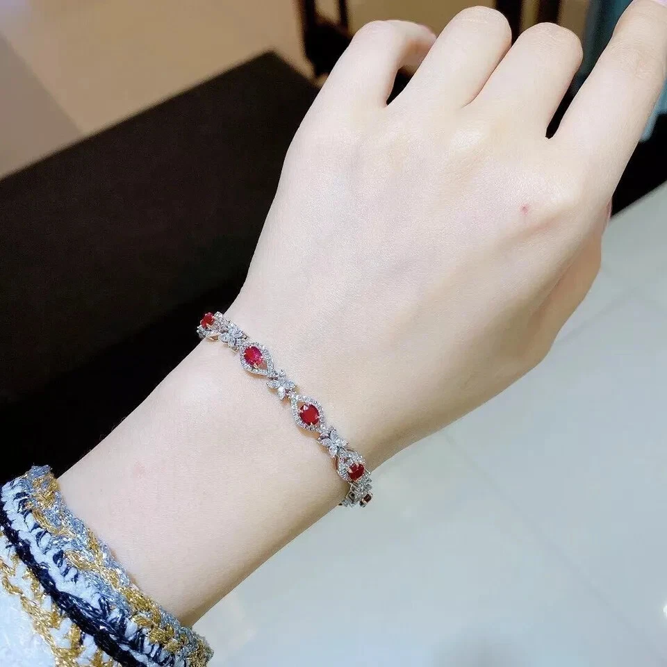 6.89 Ct Oval Cut Natural Red Ruby Diamond Link Tennis Bracelet 18K White Gold - Image 4 of 4