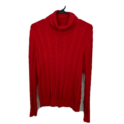 Lands' End Sweater Womens Medium Cable Knit Long Sleeve Pullover Red  Turtleneck