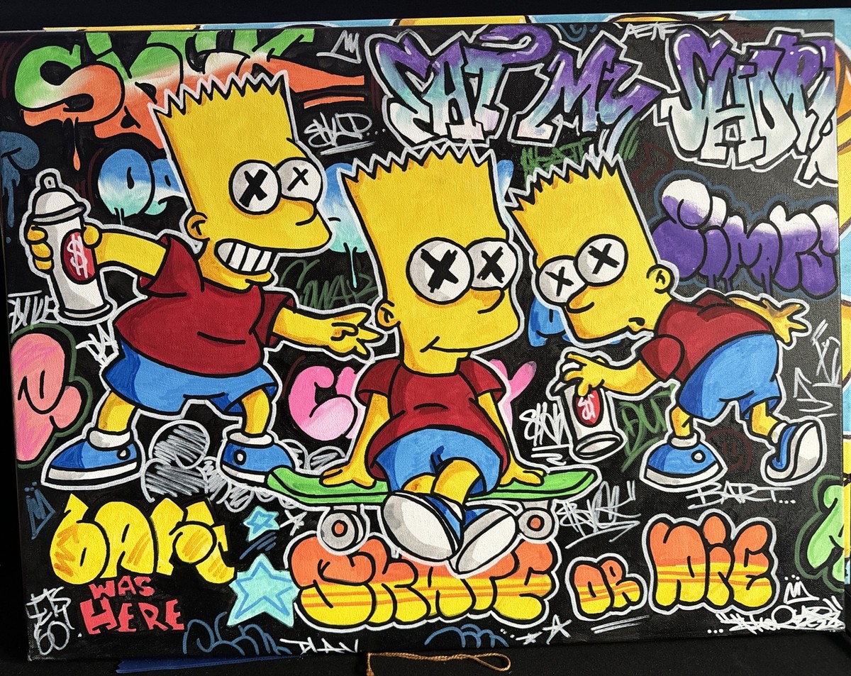 18 x 24 Acrylic Painted Canvas Bart Simpson Shortiez Ink Graffiti