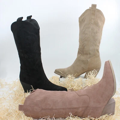 Stivali Texani donna Stivaletti Camperos Comodi Scamosciati 902