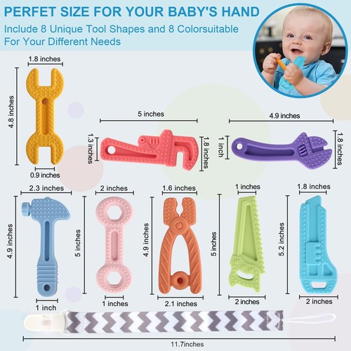 8 Pack Chew Baby Teething Toys for 0-12 Months, Freezable 8 Pack, Multicolor - Picture 6 of 6