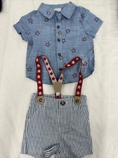 NWT Cat  Jack Boy's Shortall Outfit Top-6-9, Shorts 3-6 months. Has Stains