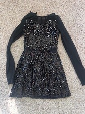 Weissman ultra sparkle black leotard dress dance acro mesh sleeves