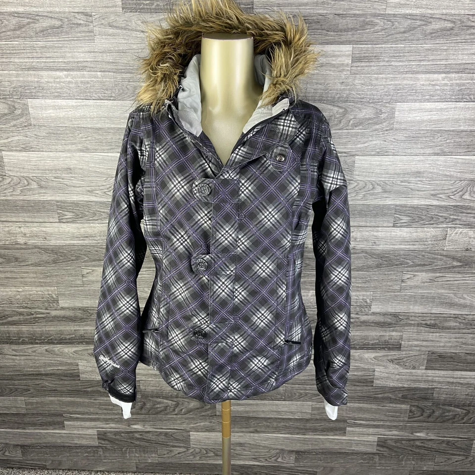 Chaqueta Parka Acolchada a Cuadros Púrpura y Negra BETTY RIDES Cremallera y A Presión para Mujer Pequeña Foto 2 de 4