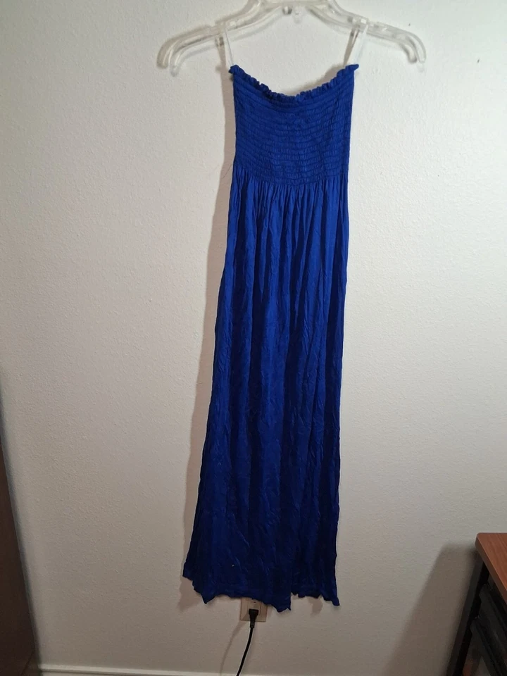 Модный журнал со сборками без бретелек макси платье цветочный богемное Y2K синий размер маленький - Изображение 4 из 4