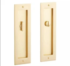 Elongated Pop-Out Brass Pocket Door Pull - Privacy - Satin Brass