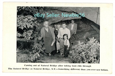 Natural Bridge NY -CROWD AT EXIT TO CAVES- c1940s Postcard Jefferson County